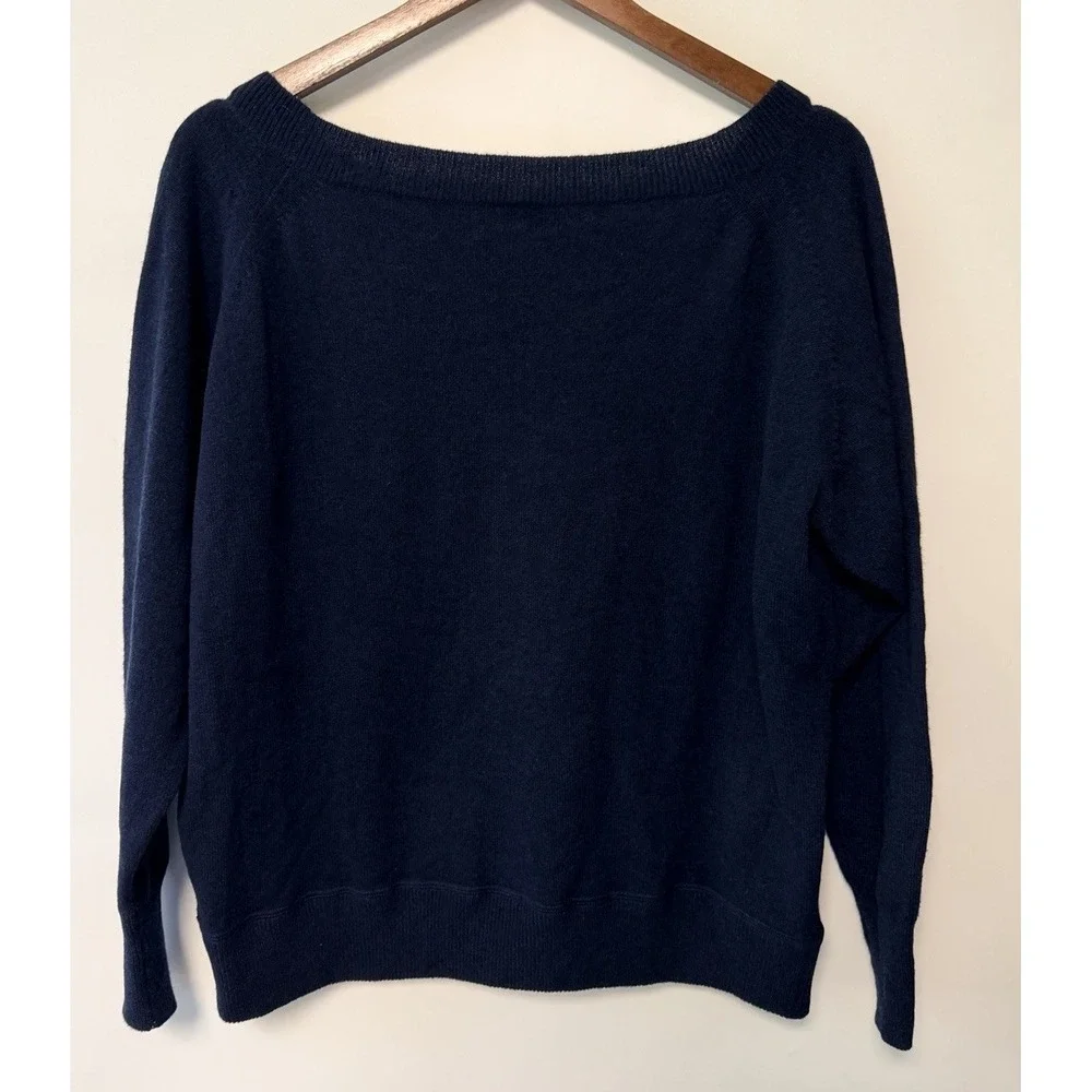 J Crew Womens XL 100% Italian Cashmere Sweater Navy Blue Boat Neck Old Money